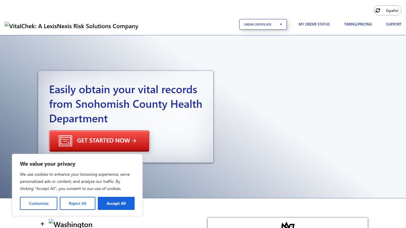 Snohomish County Health Department (WA) Order Certificates - VitalChek